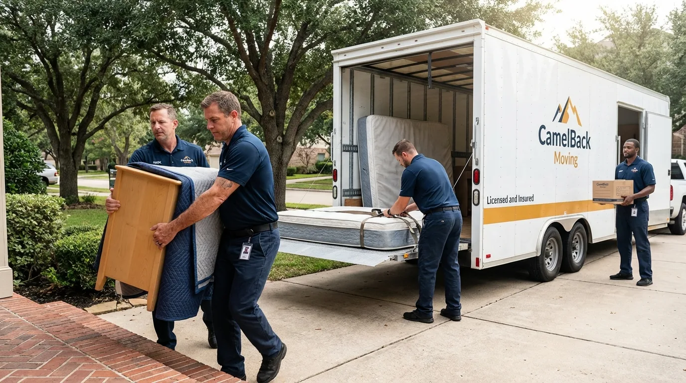 Crew loading residential truck for cross-state move from Grand Haven, MI