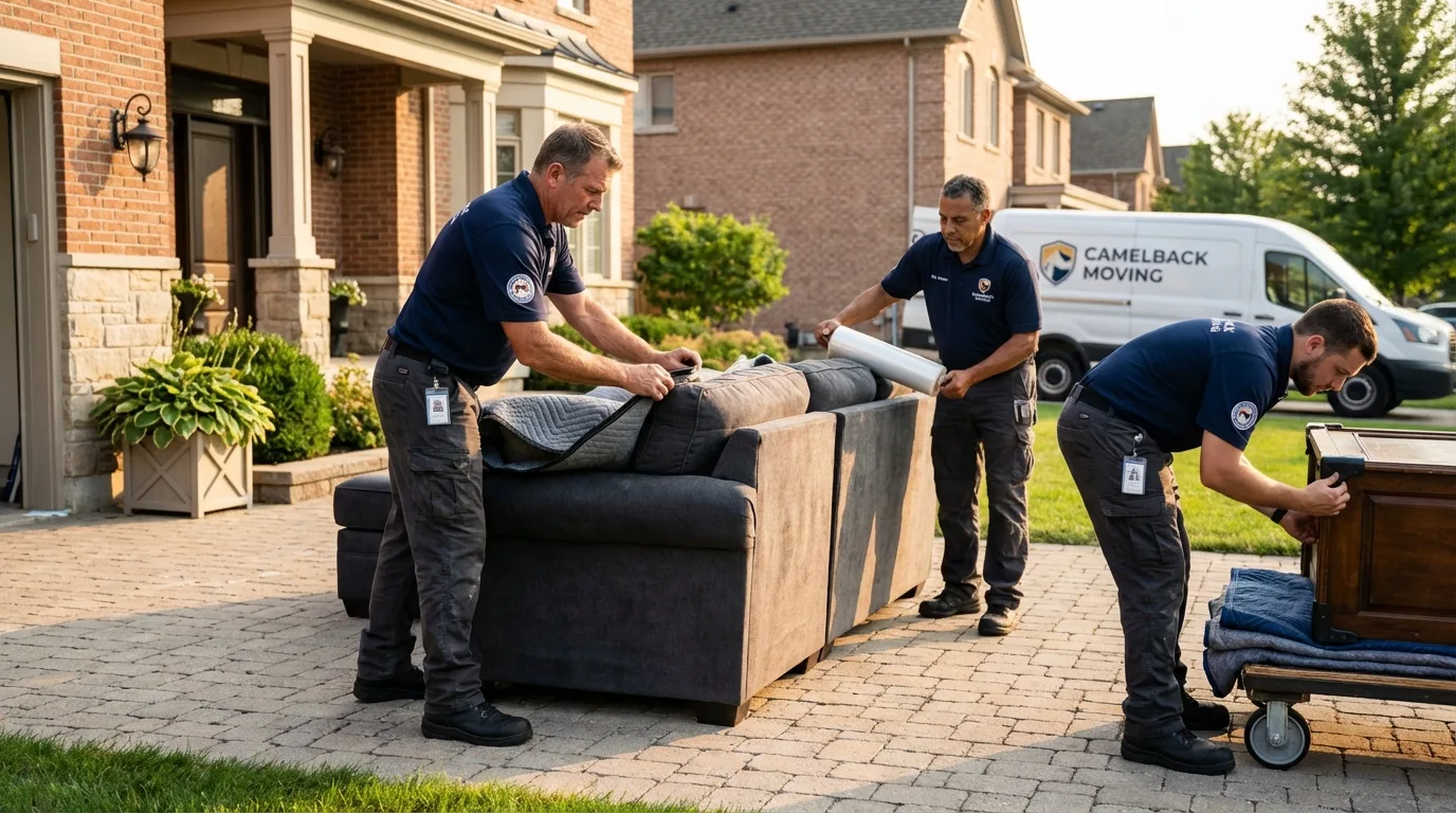 Large estate moving crew wrapping furniture in Grand Haven, MI