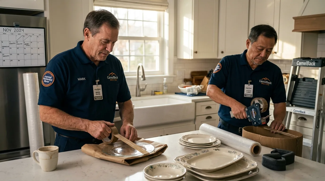 Professional crew packing kitchen dishware in Grand Haven, MI